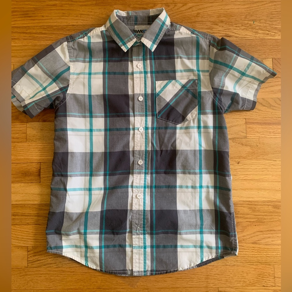 Tony Hawk Boys Collared Checked Button down Dress Shirt  Short Sleeves Size L